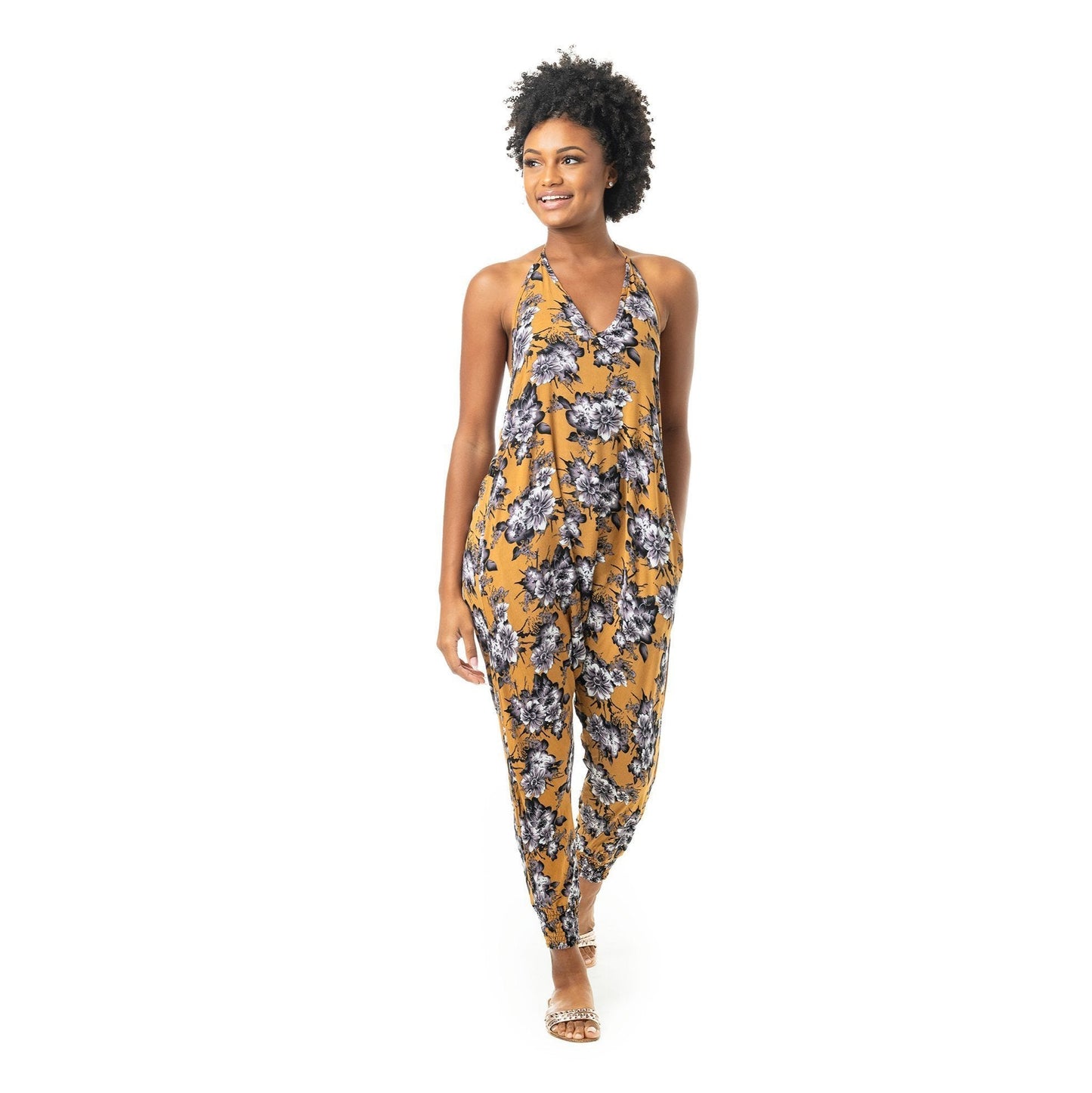 Flower Harem Jumpsuits#color_brown-flower