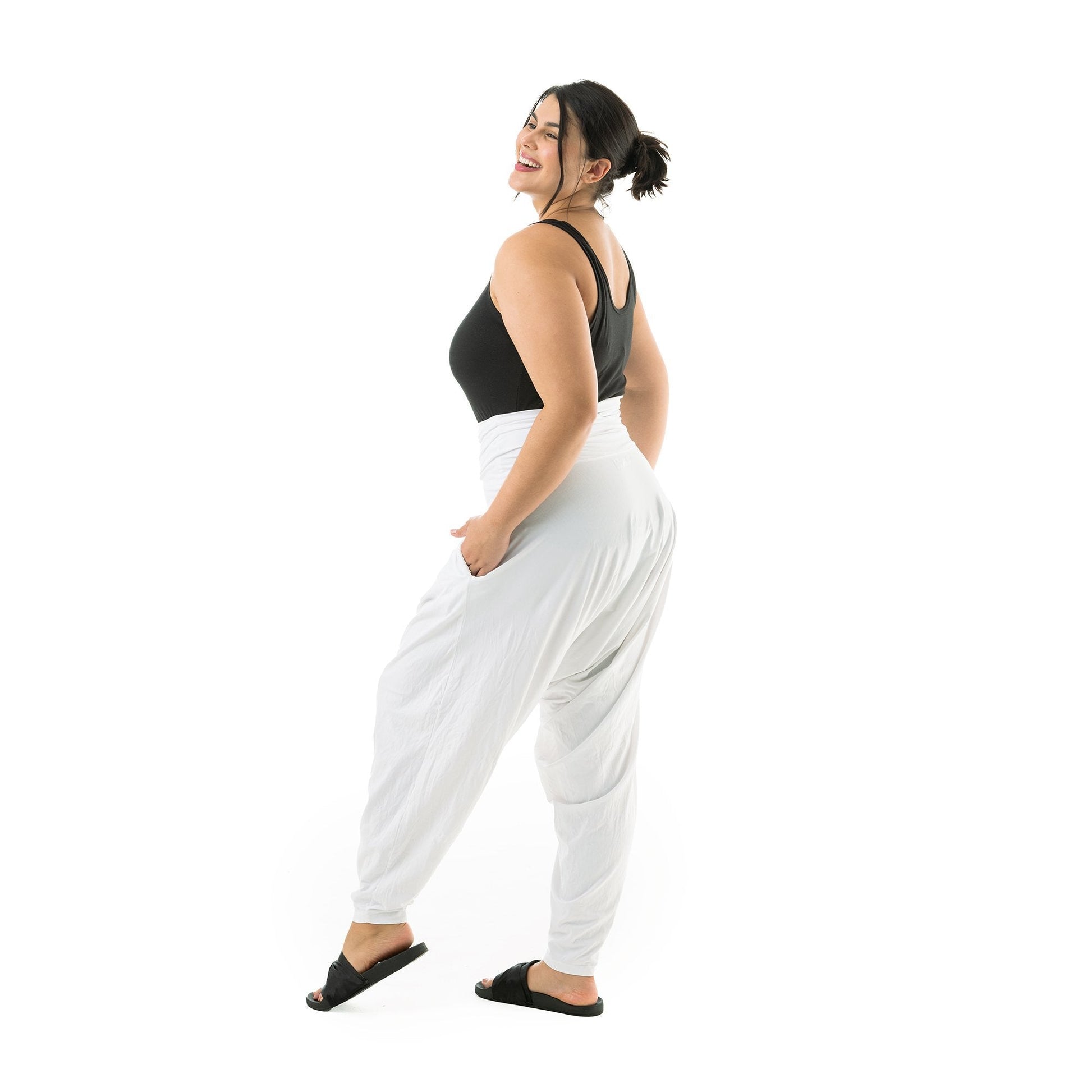 plus size legging pants#color_white