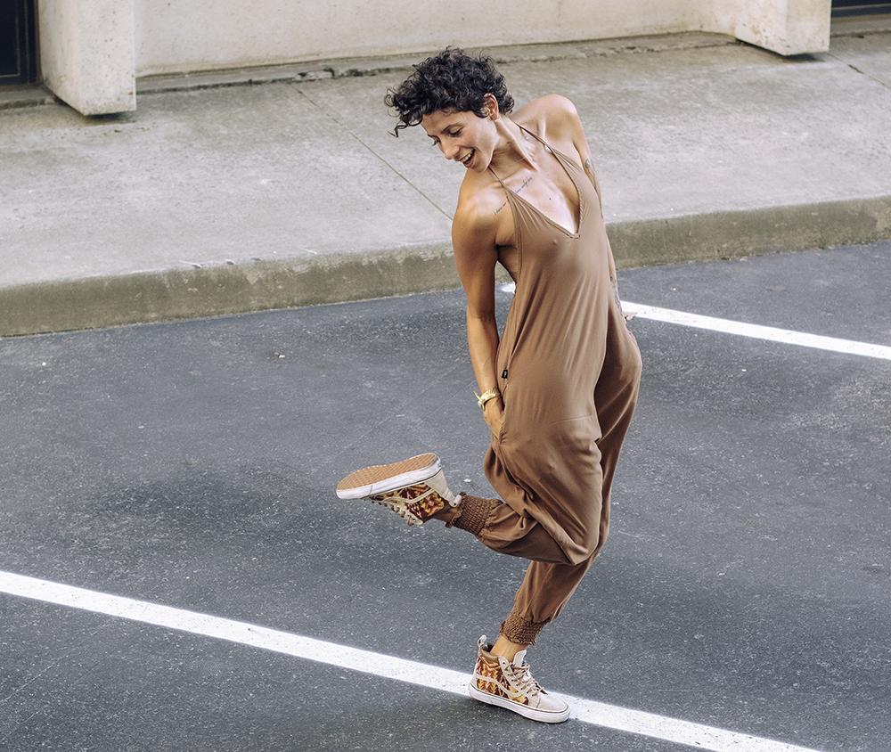 organic harem romper#color_chocolate