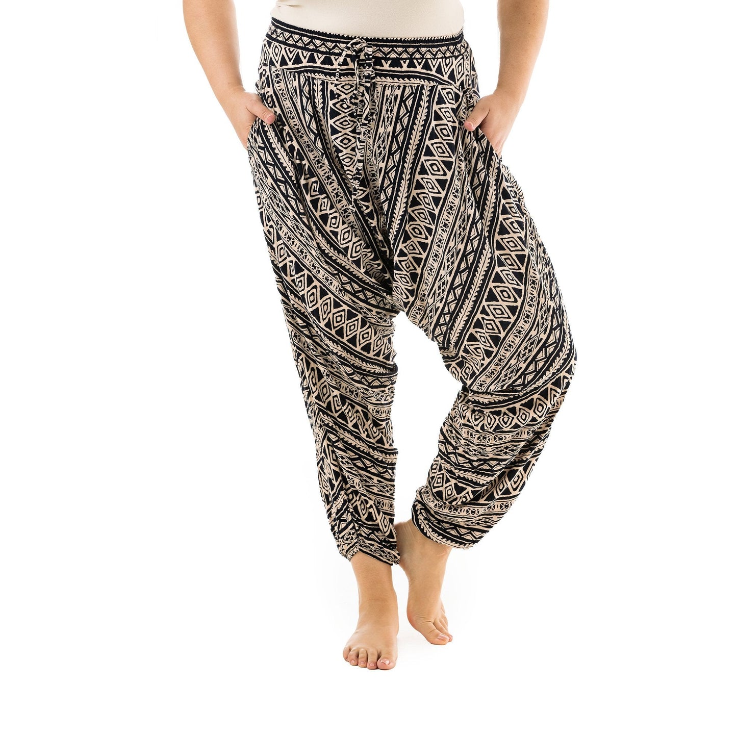 plus size harem pants#color_black-triangle-tribal